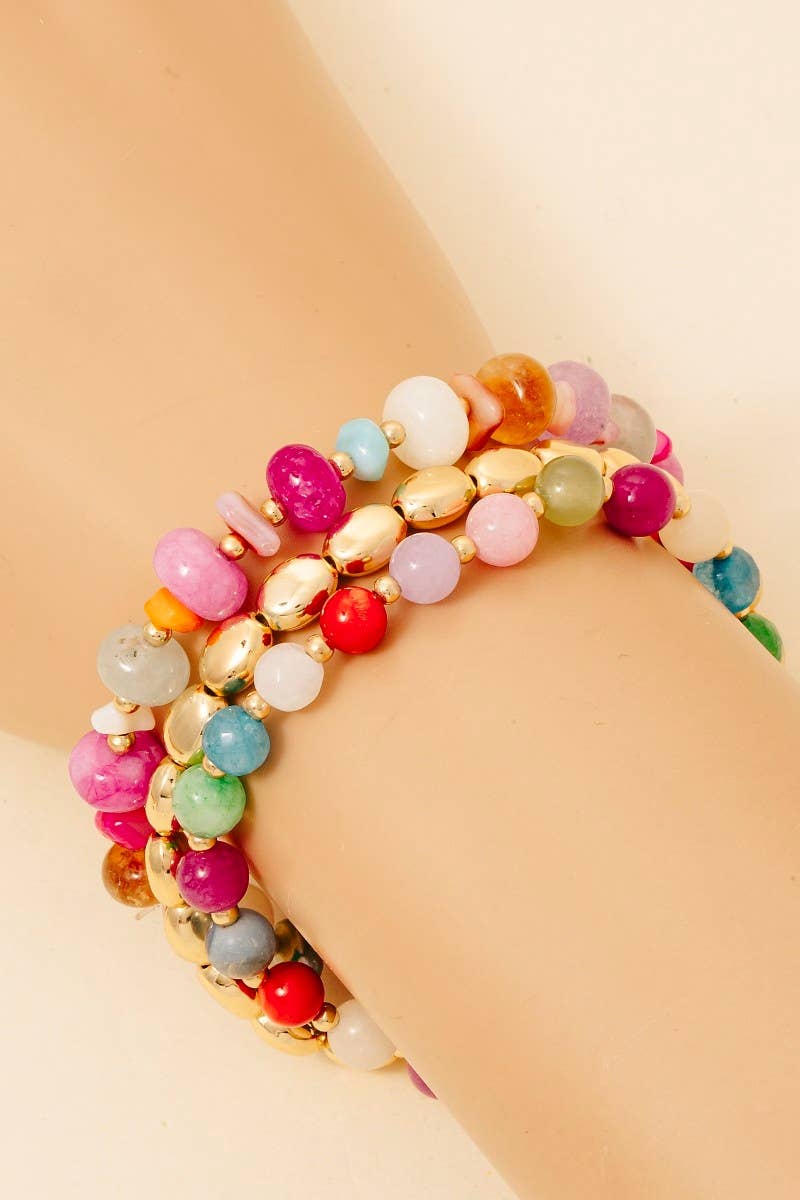 Stone And Metallic Beaded Bracelet Set