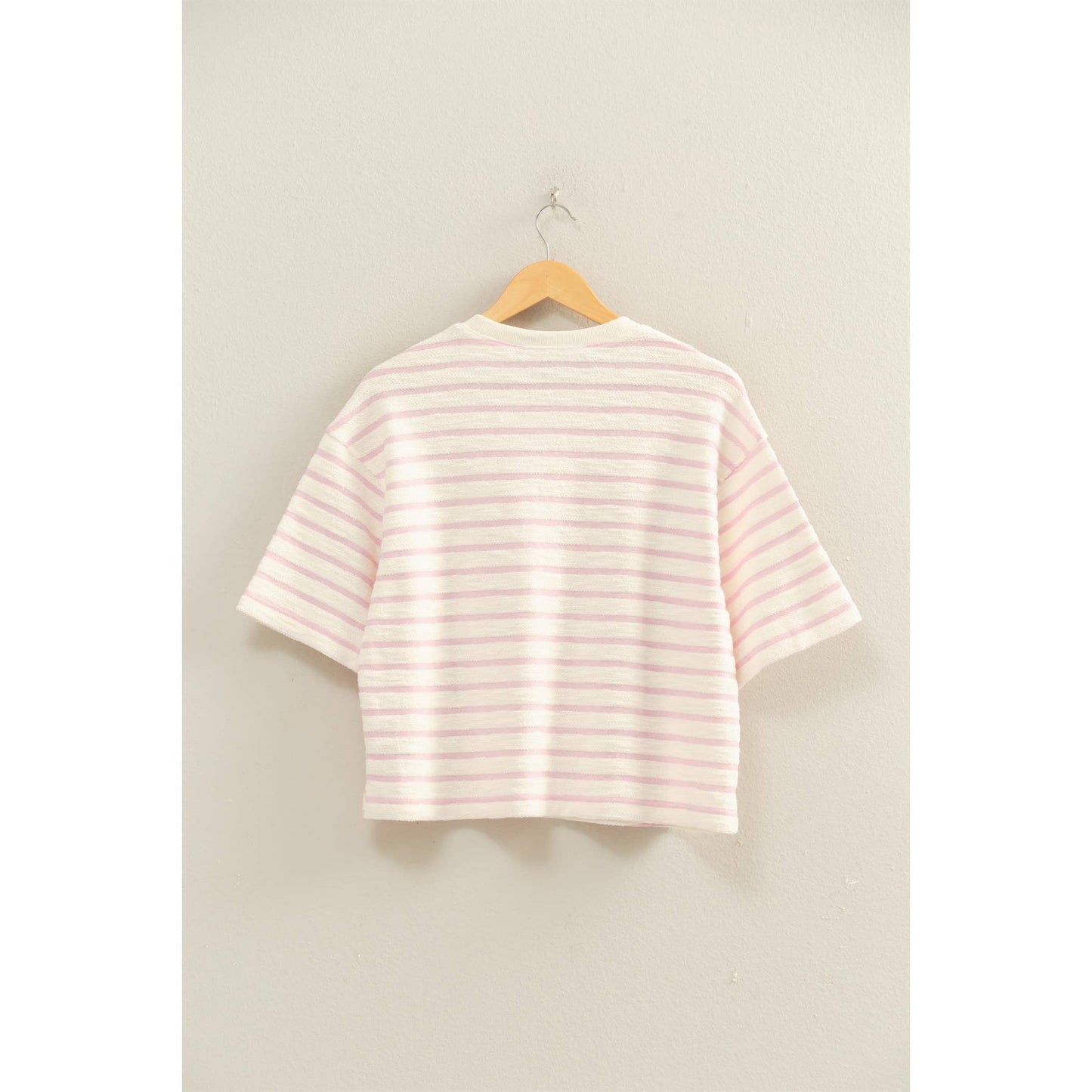 Striped Short Sleeve Terry Crew Neck Top(S-L)