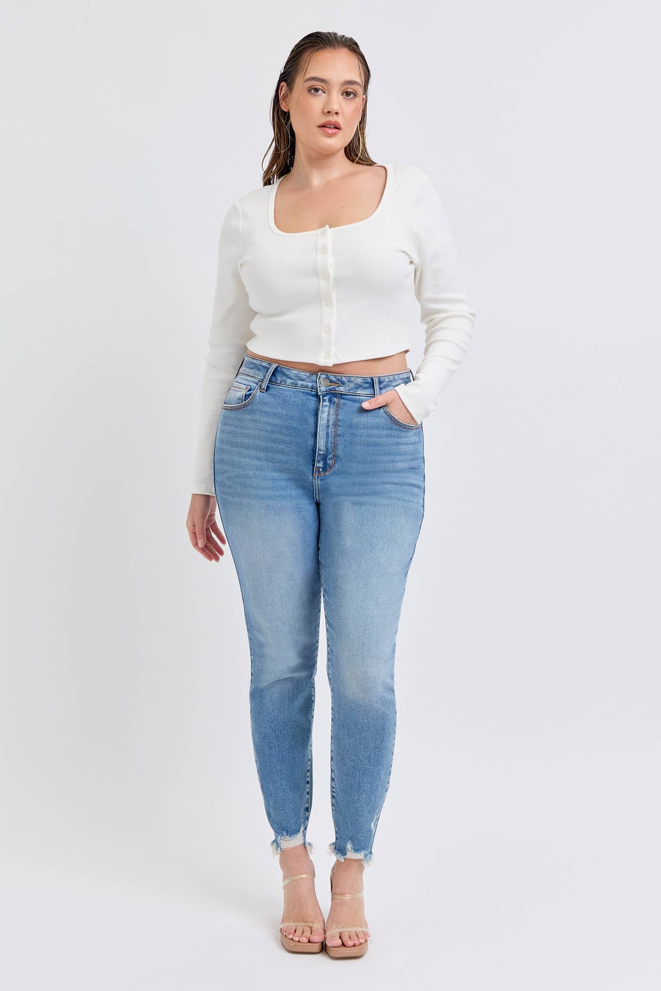 Cello Jeans- PLUS Ankle Skinny Jean with Frayed Hem Tinted (SIZES 14-22)