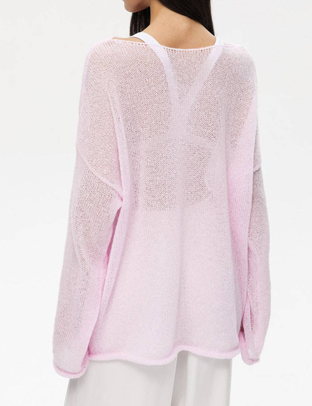 Solid Color Hollow Knit Top Apricot White (S-L)