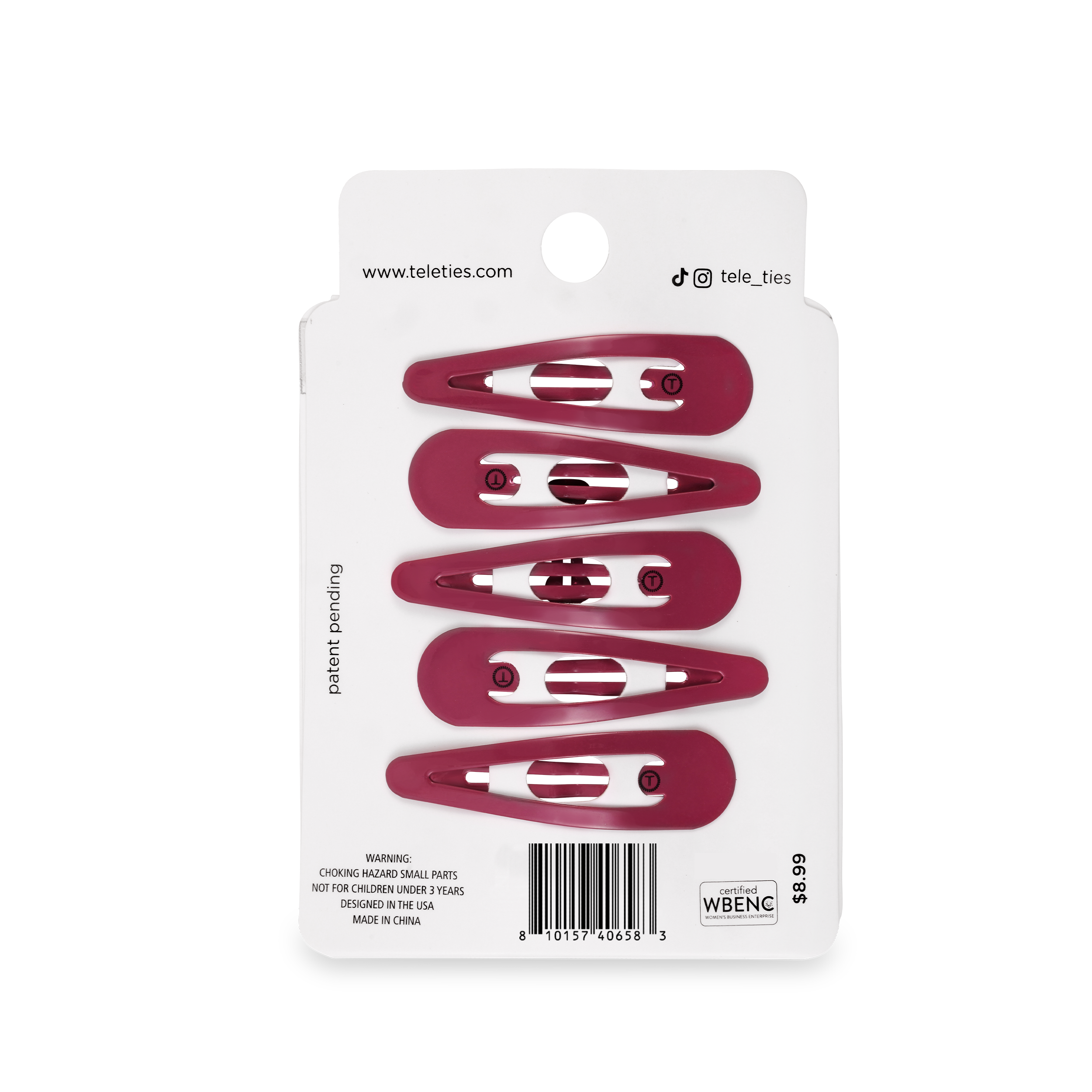 TELETIES - Burgundy Wild Side Snap Clips (6Ct)