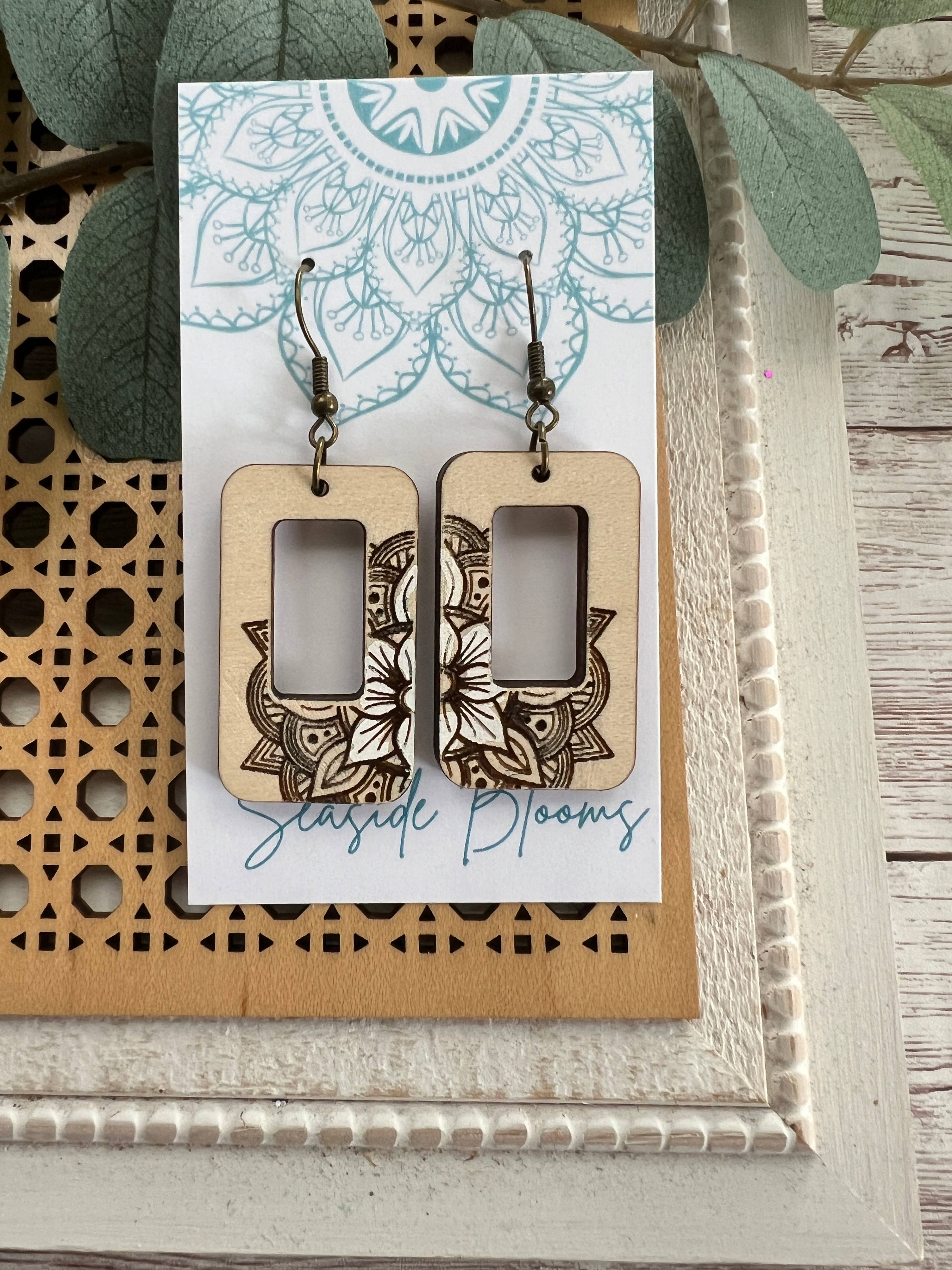 Boho Hand painted beautiful wood earrings