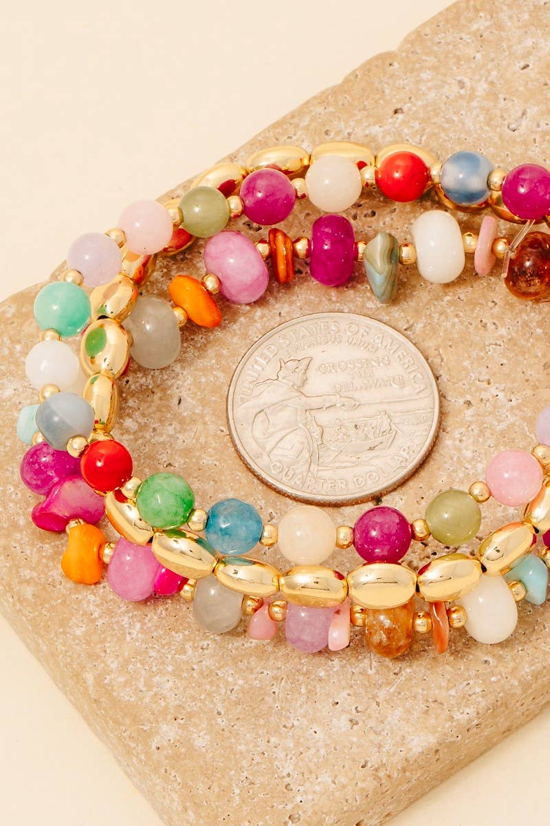 Stone And Metallic Beaded Bracelet Set