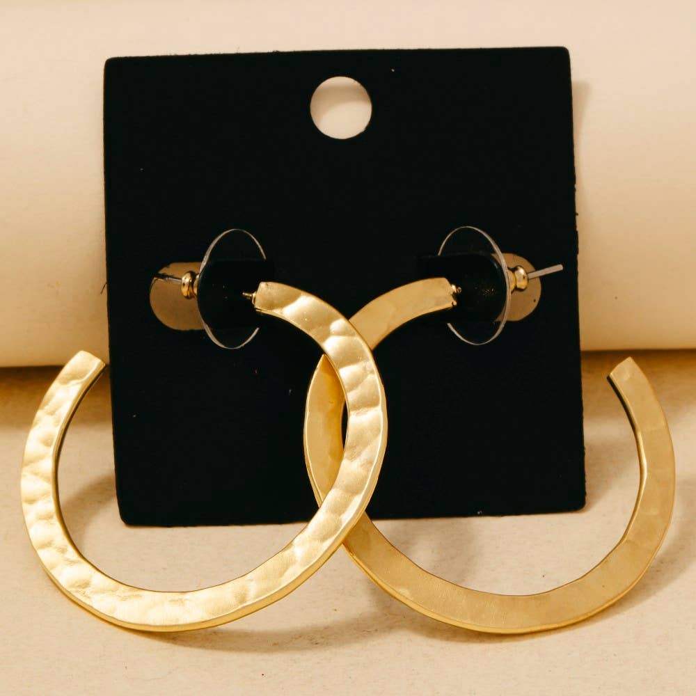 Gold Dipped Satin Hammered Flat Hoop Earrings