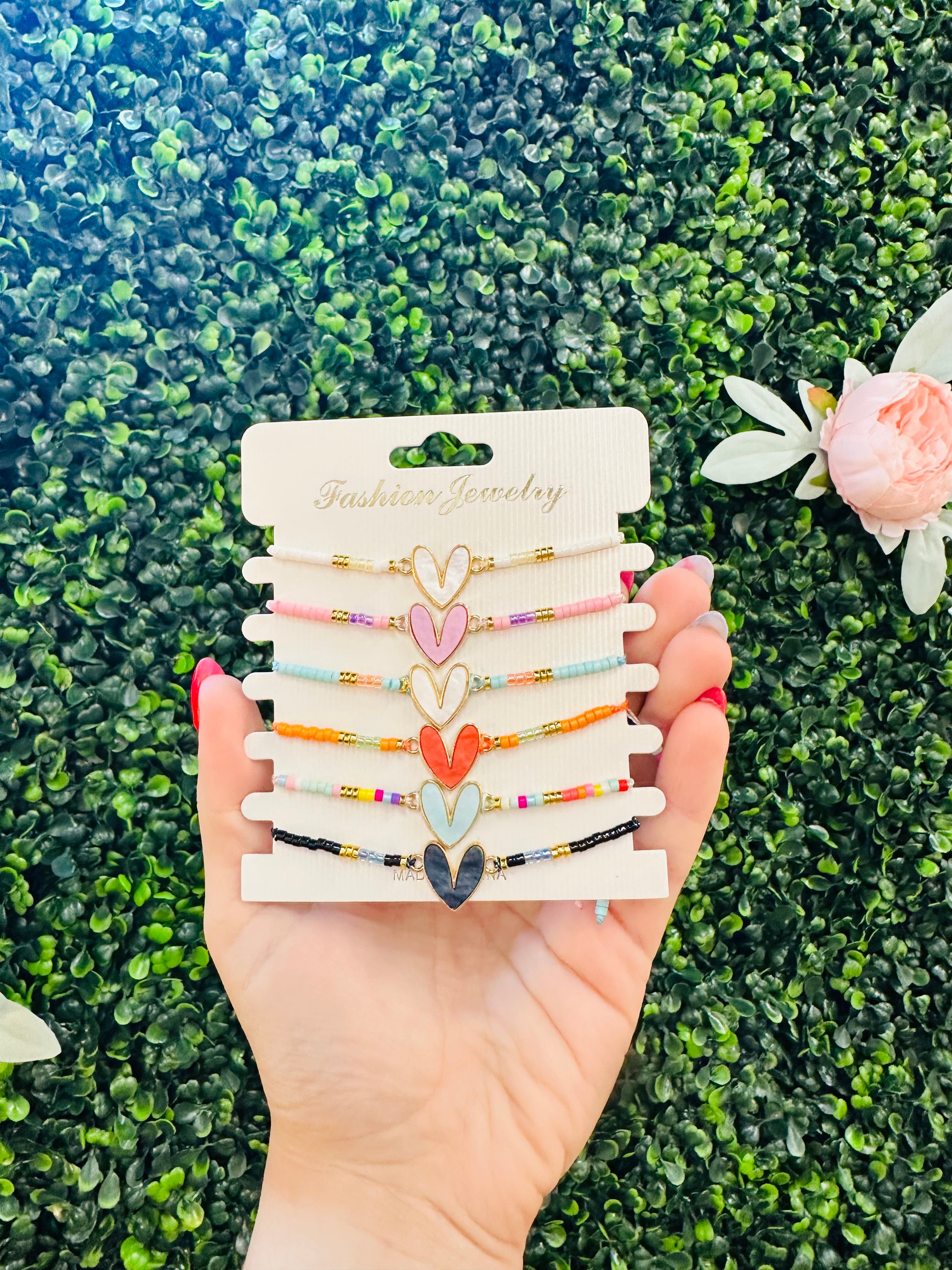 A Friend Loves at All Times Bracelet Set (6 heart bracelets)