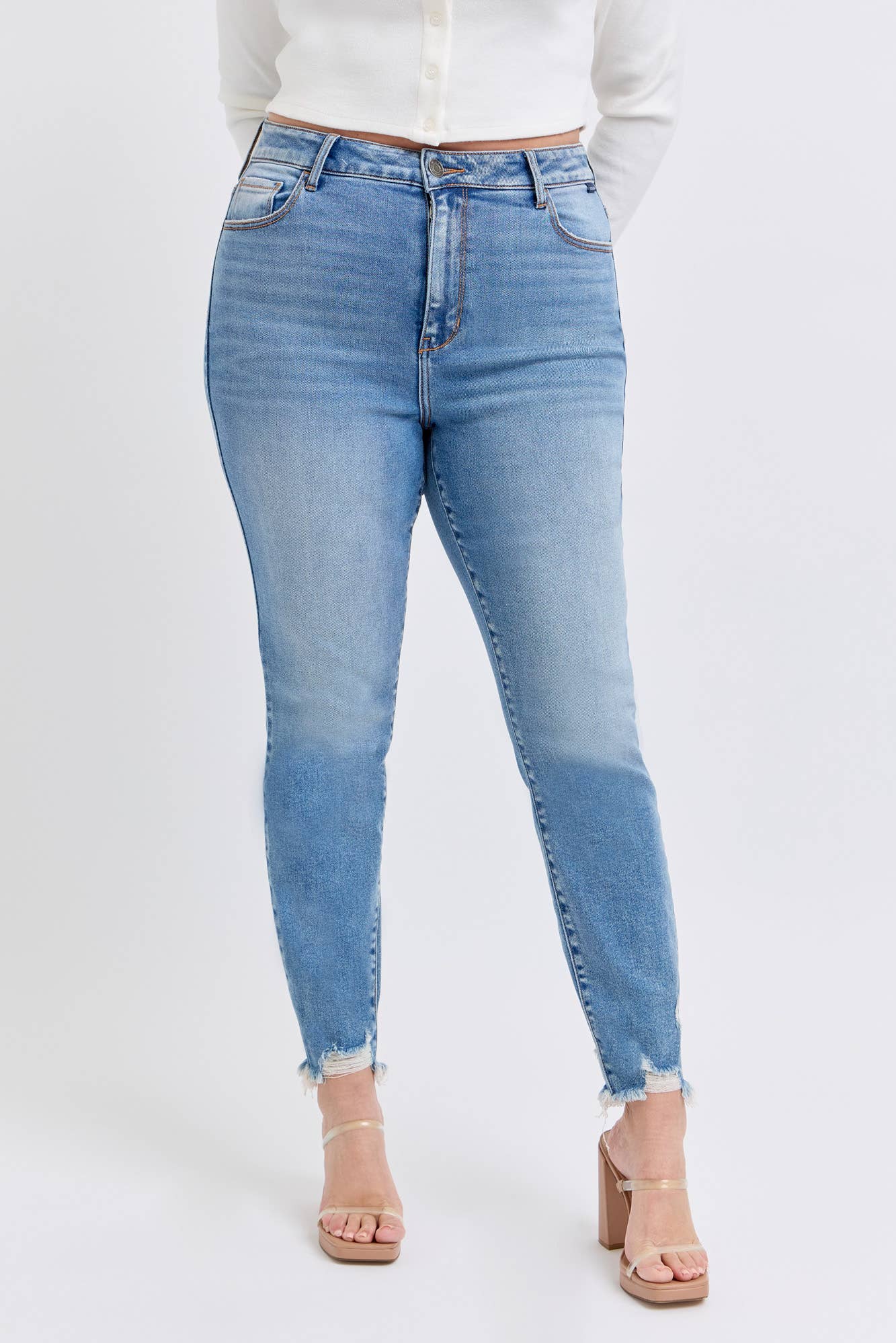 Cello Jeans- PLUS Ankle Skinny Jean with Frayed Hem Tinted (SIZES 14-22)