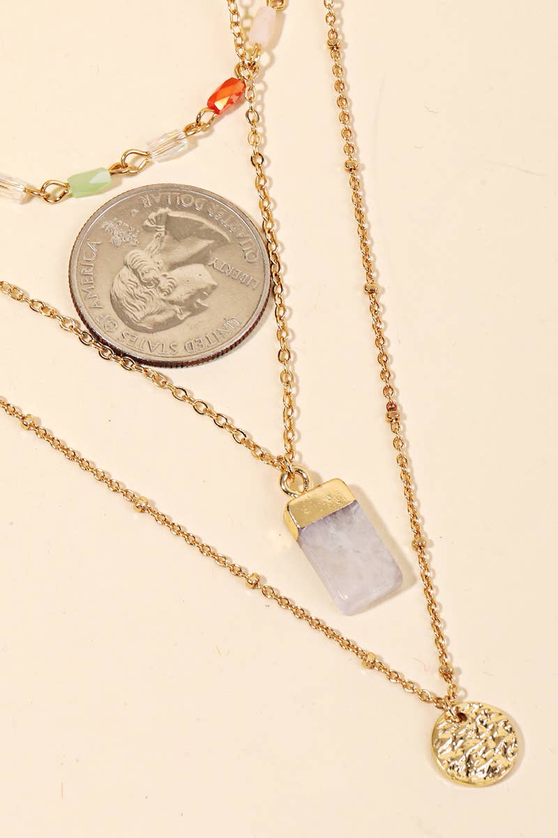 Dainty Chain Layered Rectangle Stone Charm Necklace