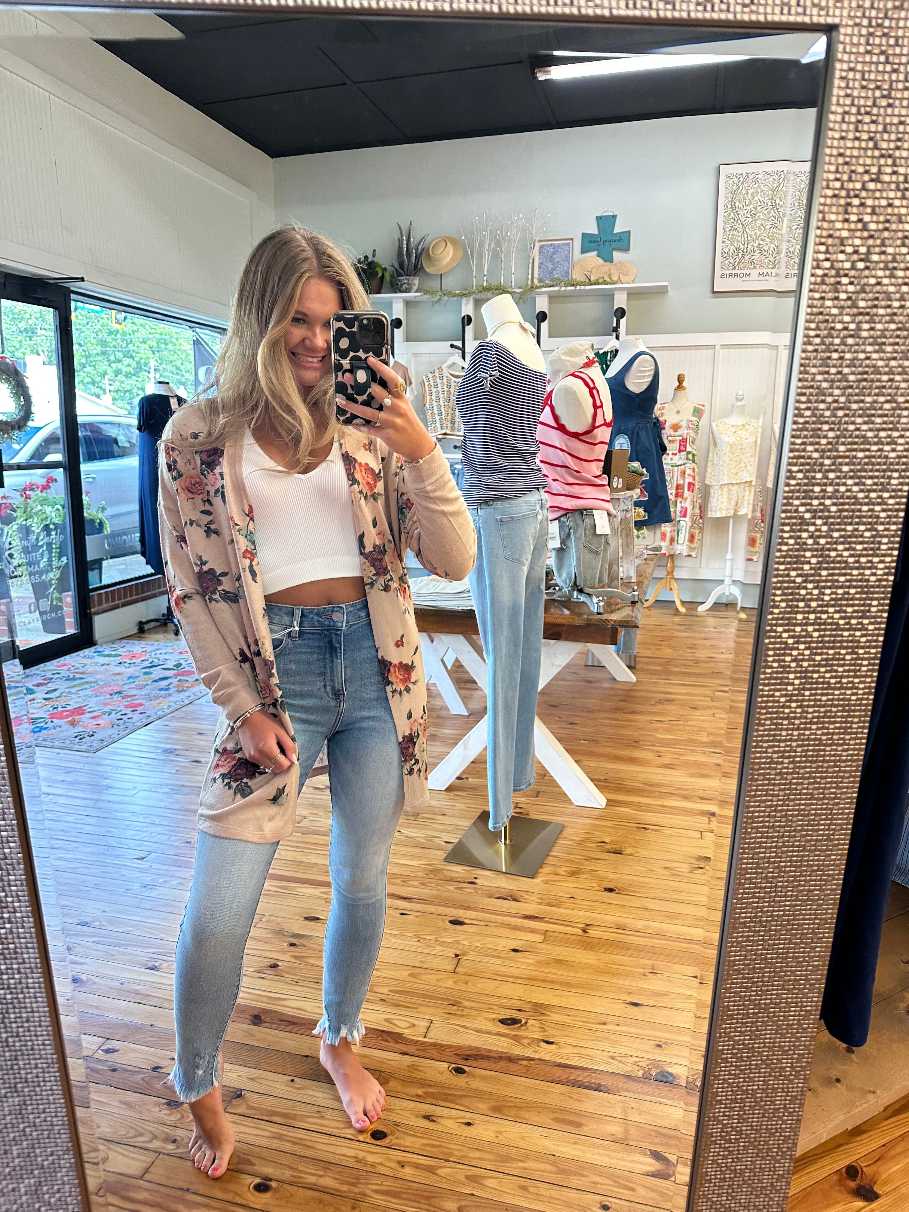 Floral print Knit casual style Cardigan (S-L)