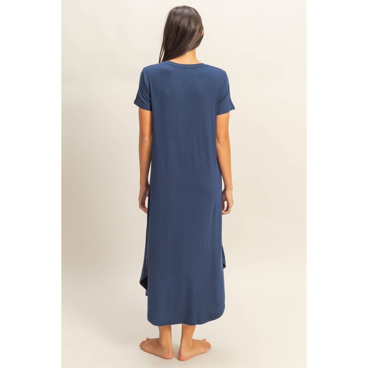 V-Neck Short Sleeve Midi Dress (S-L)