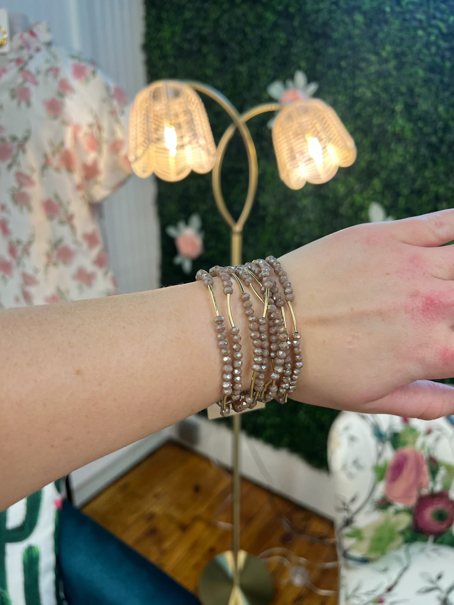 8 Layer Stackable Glass bead & Metal bracelet (3 colors)