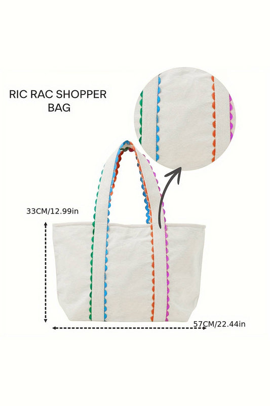 Colorful Trimmed Canvas Everyday Tote Bag