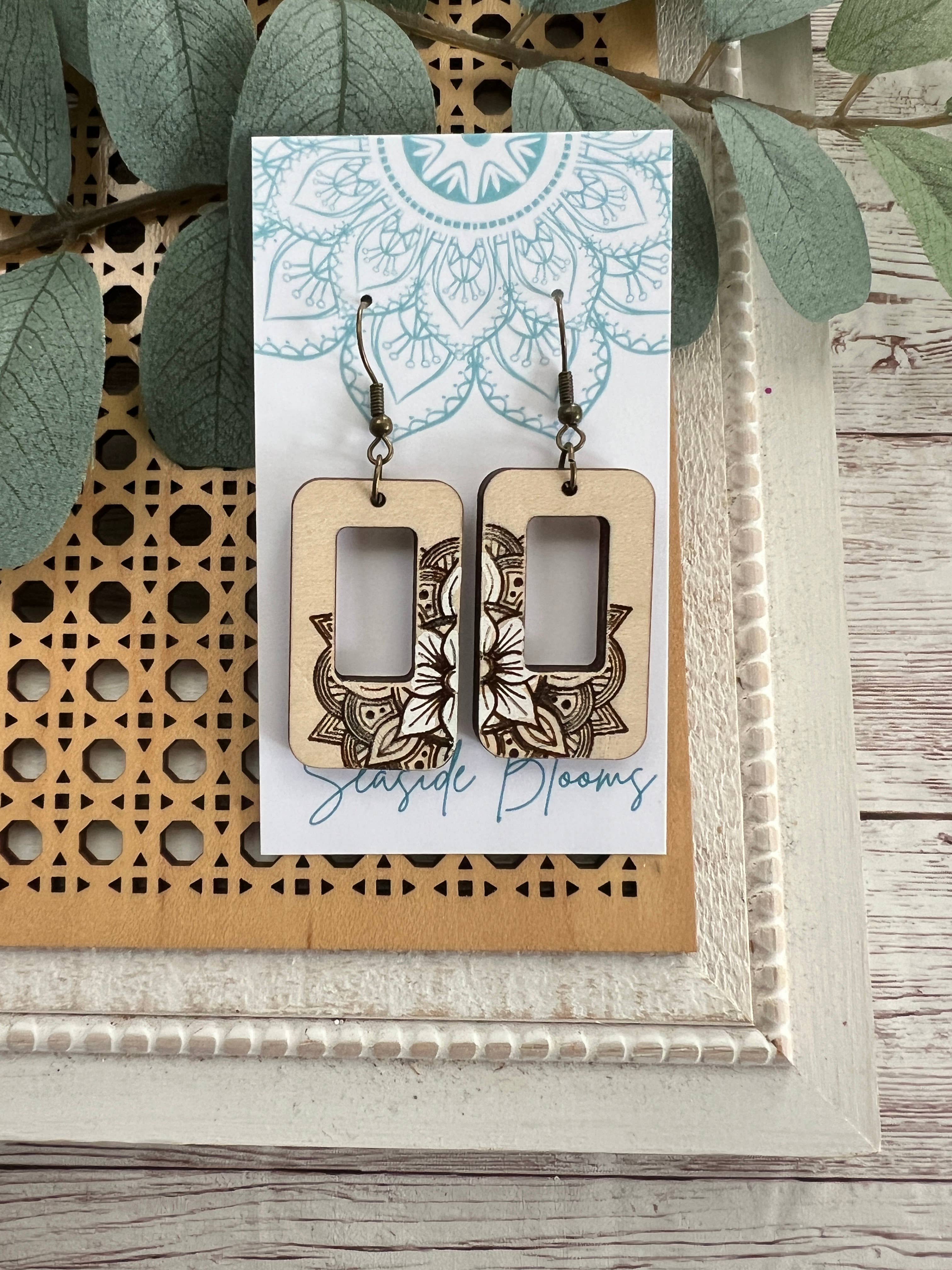 Boho Hand painted beautiful wood earrings