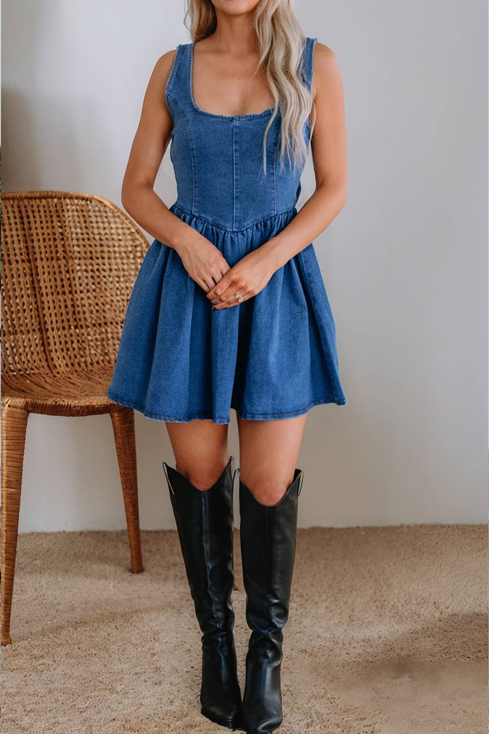 The Denim Bow Dress(S-XL)