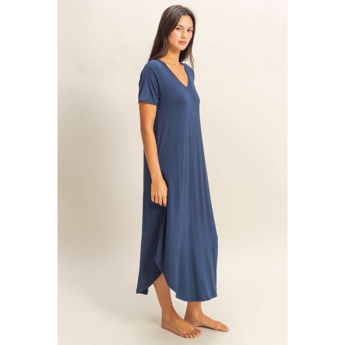 V-Neck Short Sleeve Midi Dress (S-L)