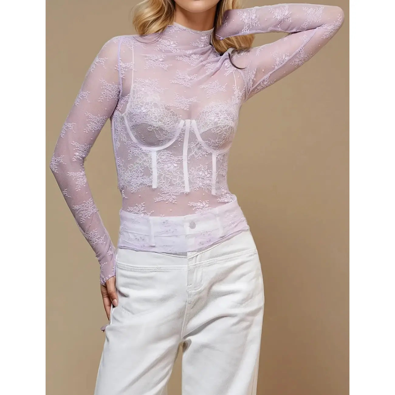 Floral Lace Mesh Top (S-XL) (Multiple Colors) Cabernet color only on SALE for $10