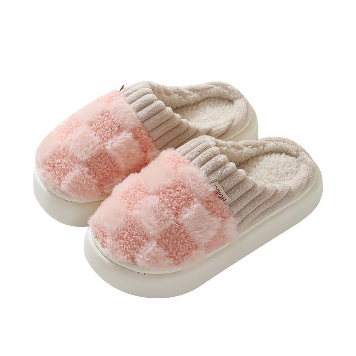 Checkered Fuzzy Warm Slippers (3 Color Options)