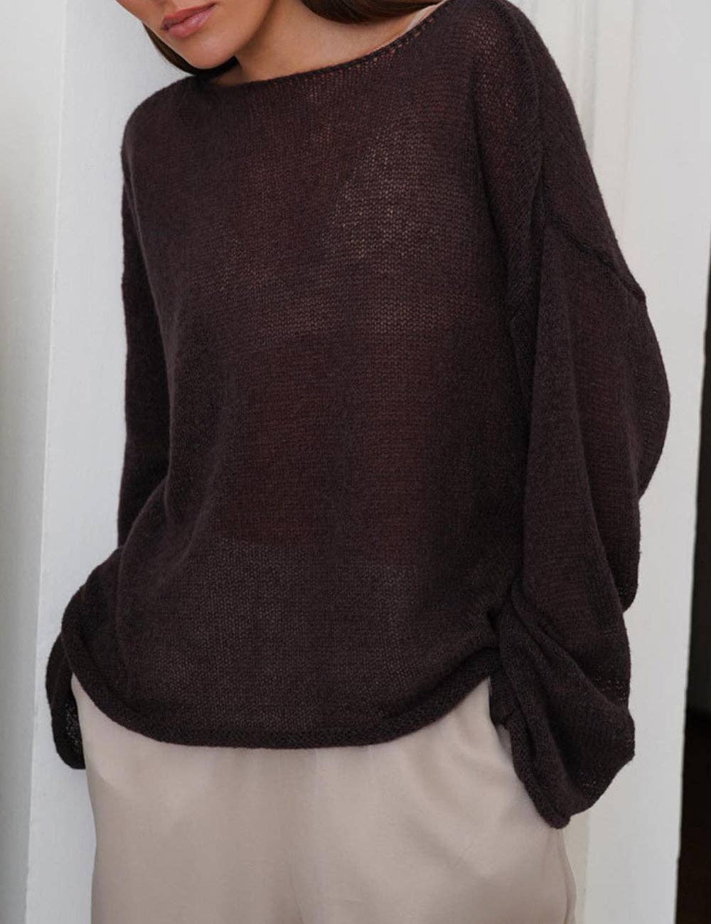 Solid Color Hollow Knit Top Apricot White (S-L)