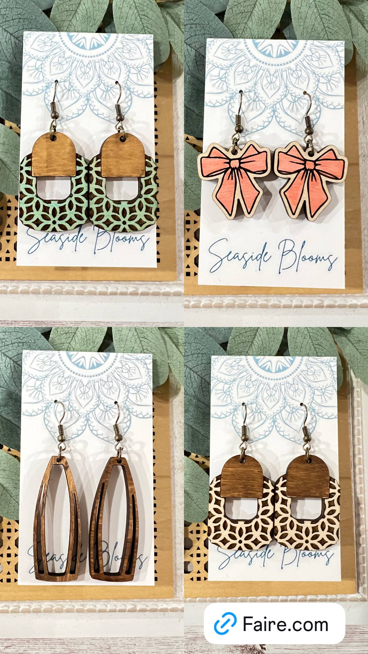 Bow hand painted lightweight maple wood bow earrings
