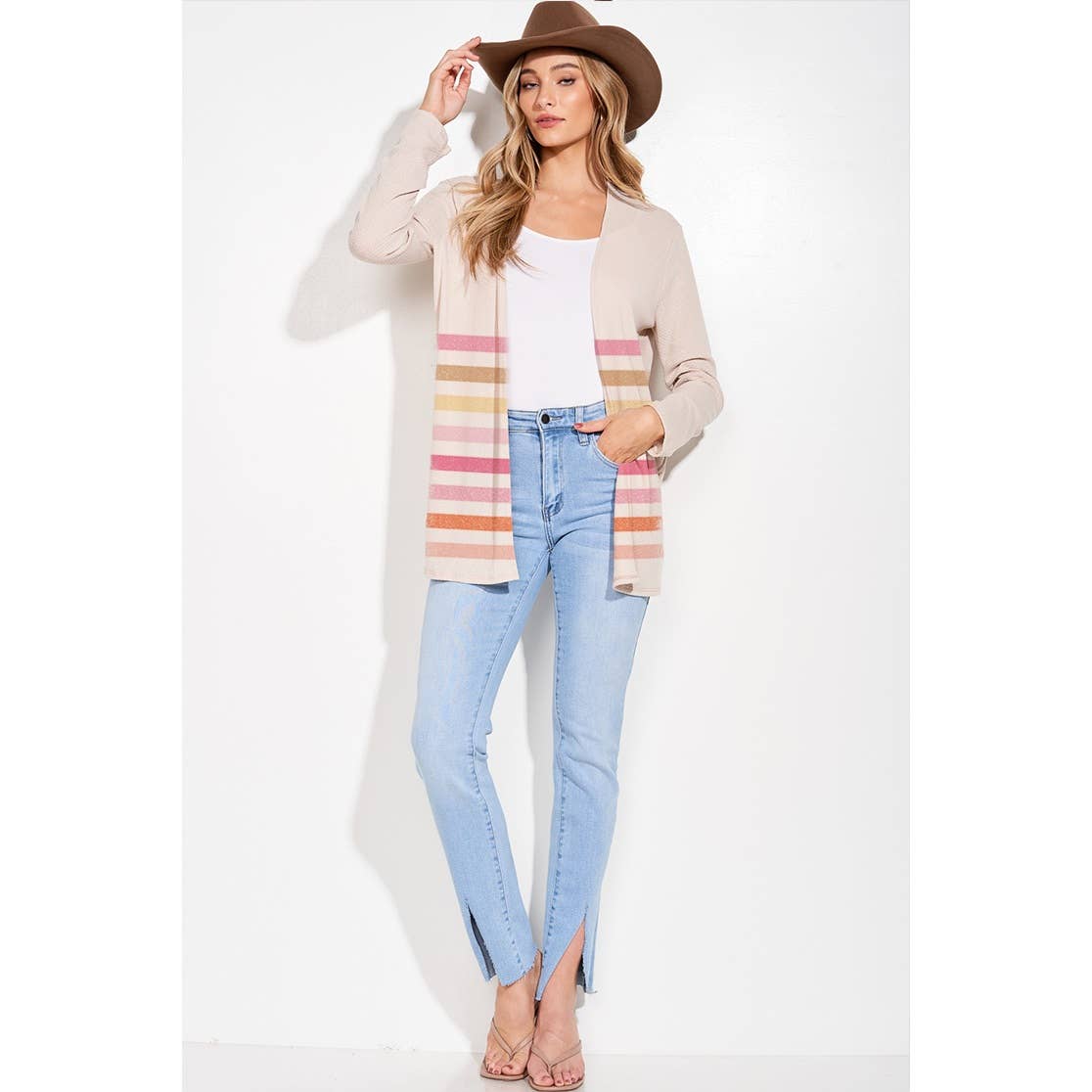 Stripe knit cardigan (S-L)