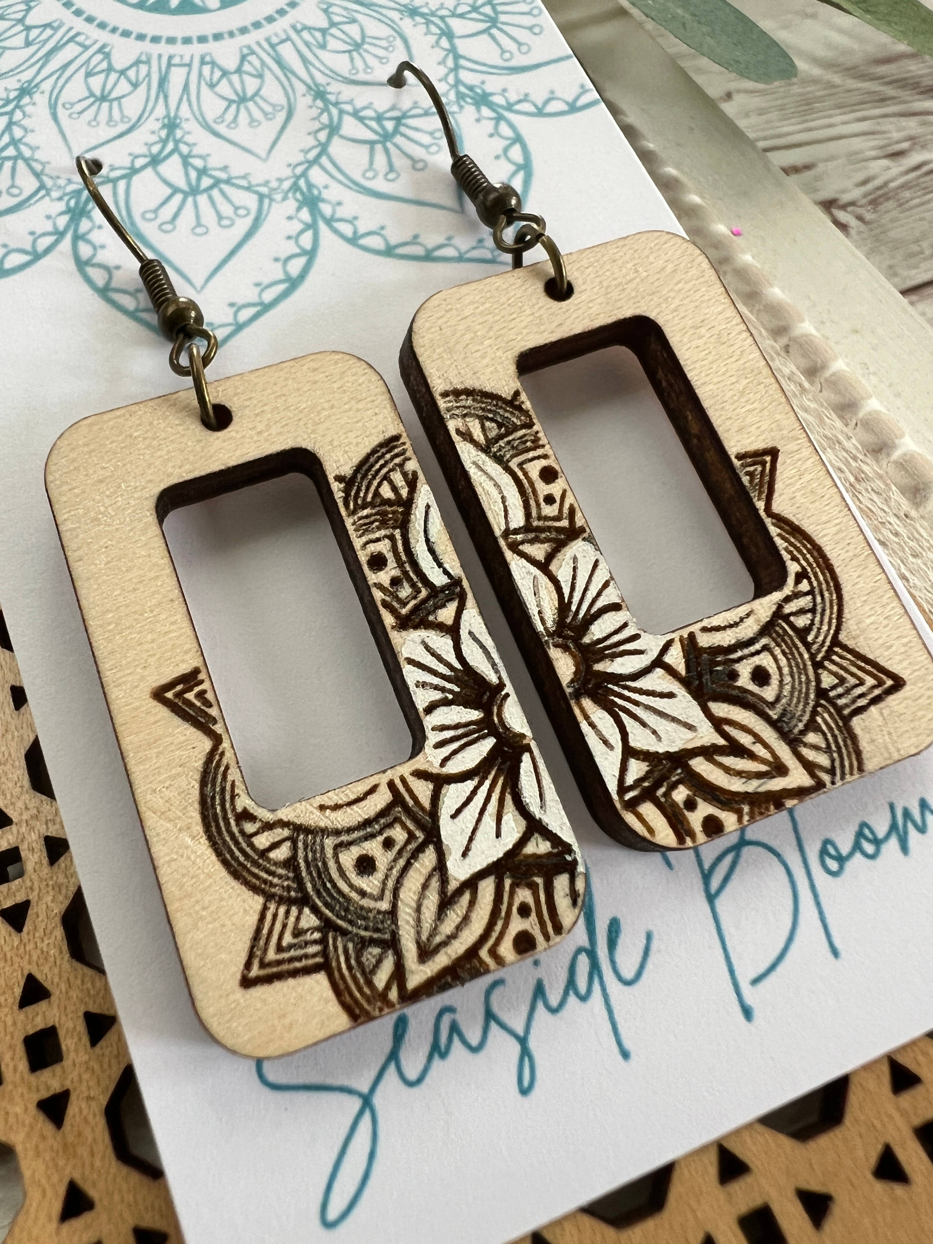 Boho Hand painted beautiful wood earrings
