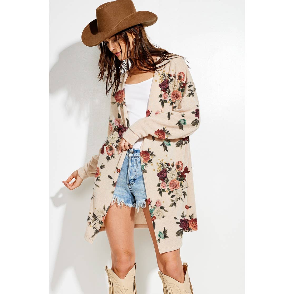 Floral print Knit casual style Cardigan (S-L)