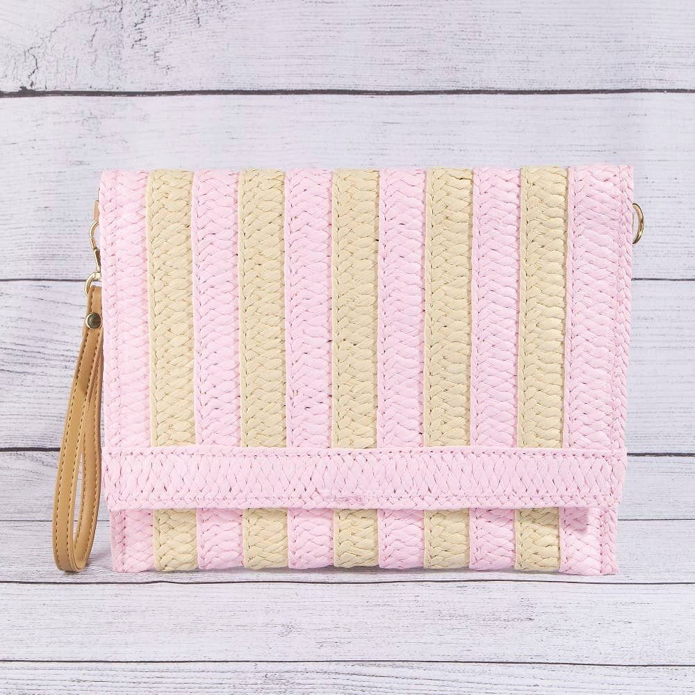 Two Tone Striped Straw Clutch Bag (3 Color Options)