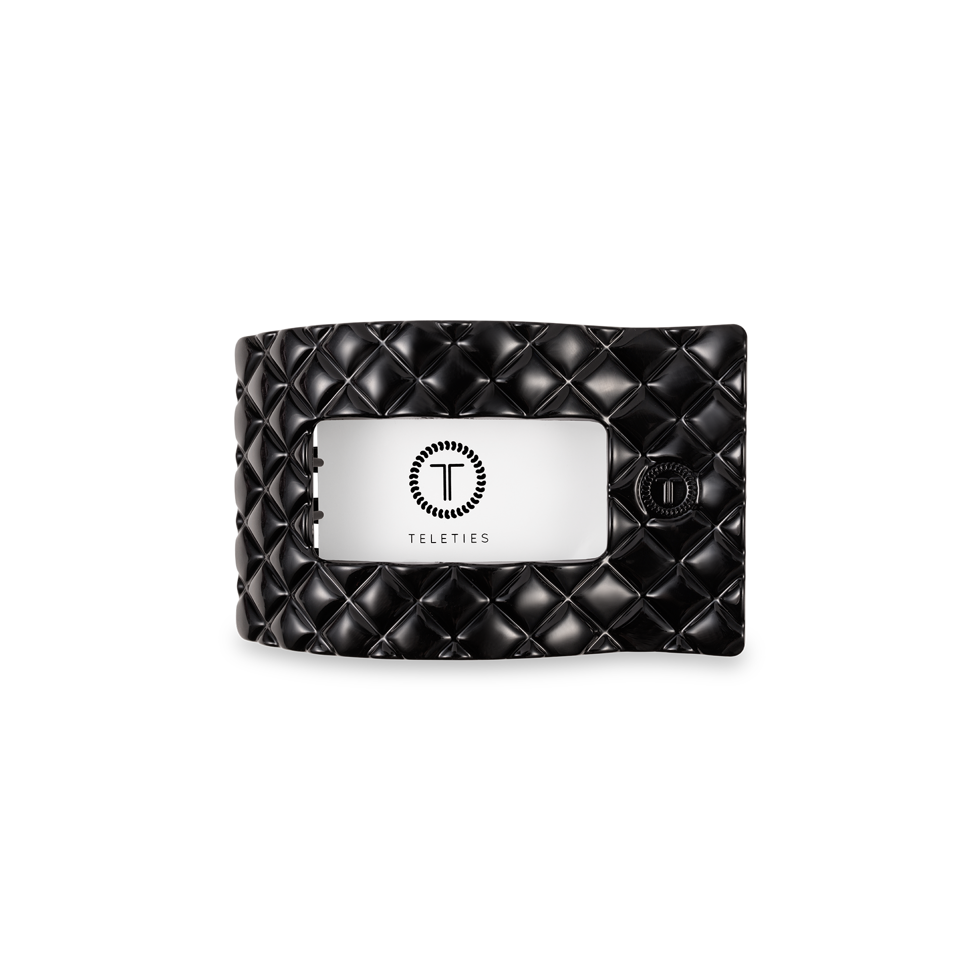 TELETIES - Flat Rectangle Hair Clip | Small | Jet Black Quilted