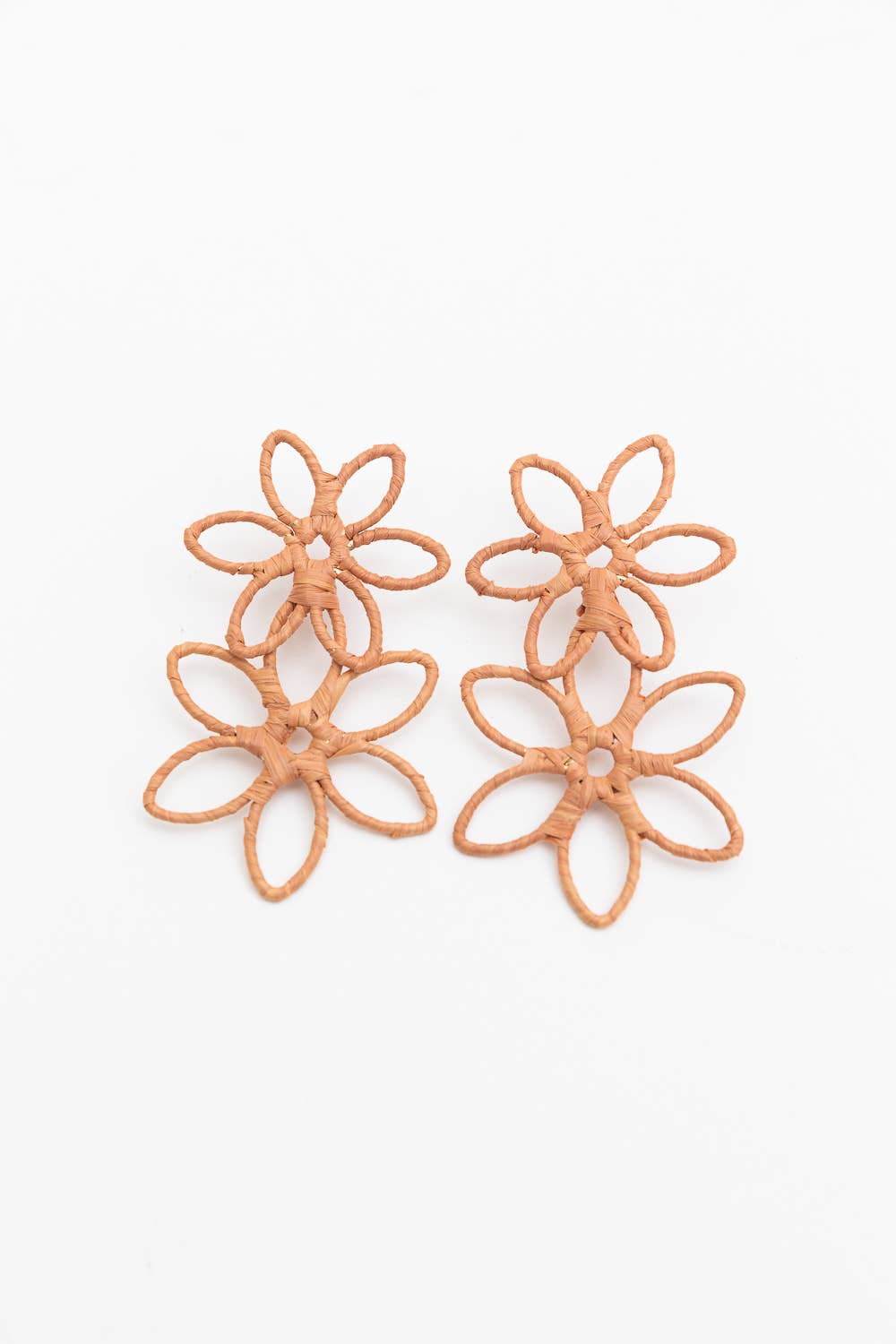 SALE! Double Raffia Flower Drop Earrings