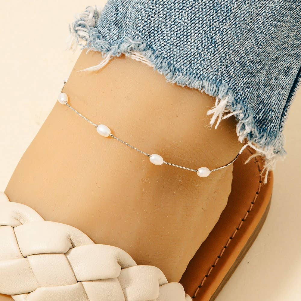 Pearl Beads Station Chain Anklet