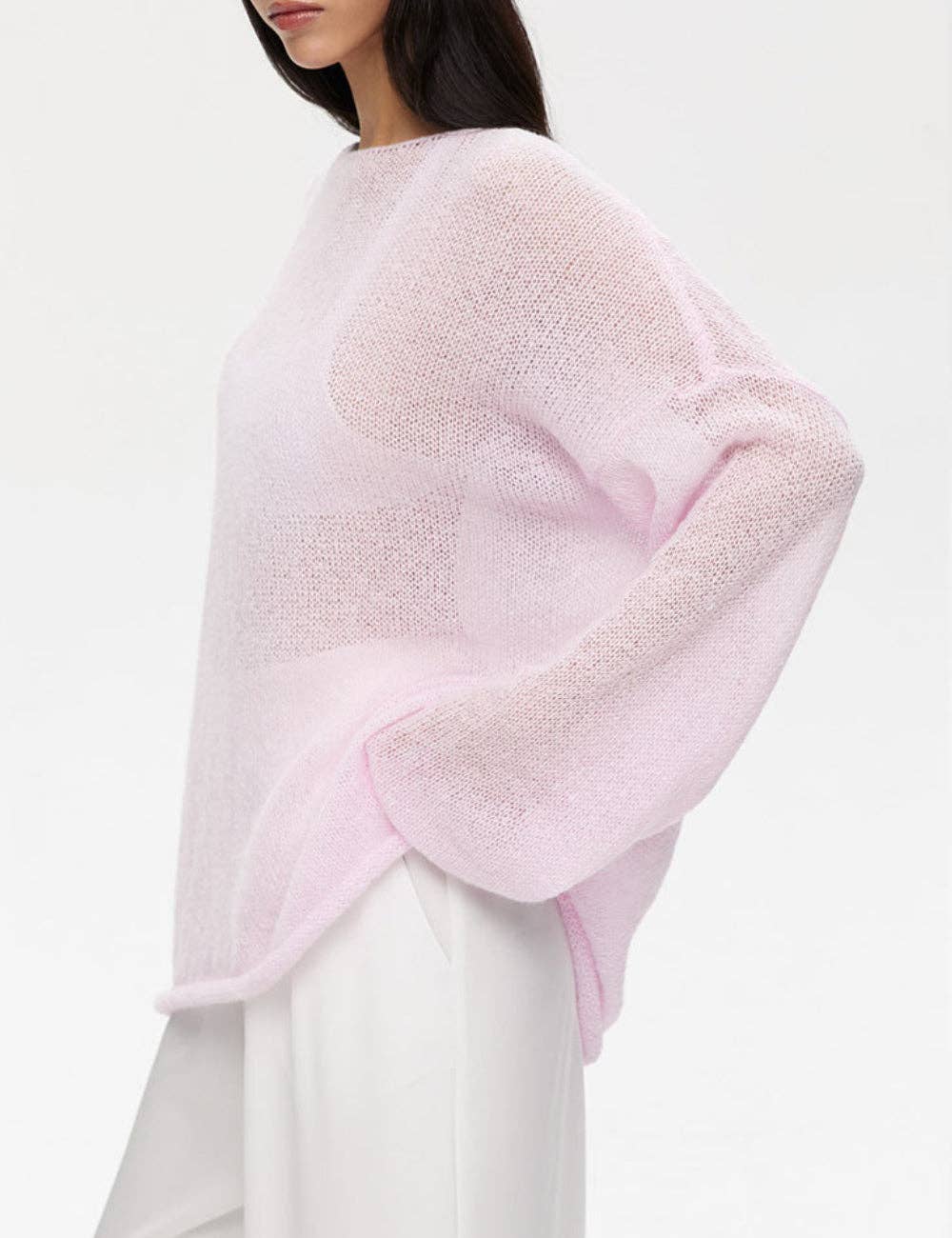 Solid Color Hollow Knit Top Apricot White (S-L)