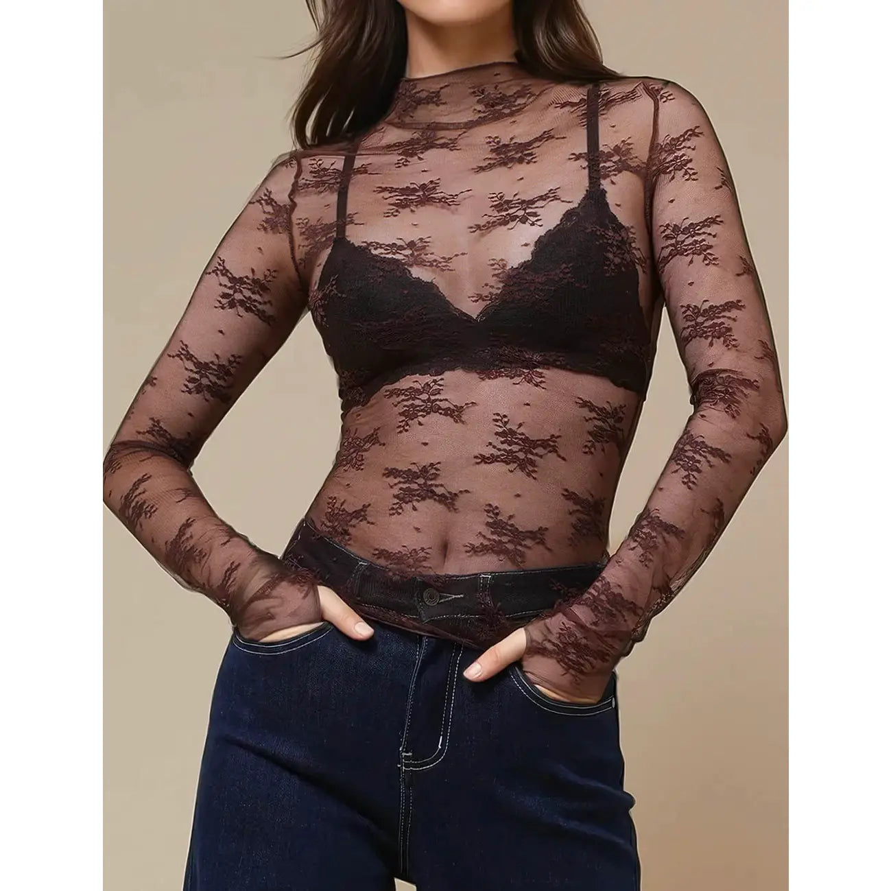 Floral Lace Mesh Top (S-XL) (Multiple Colors) Cabernet color only on SALE for $10