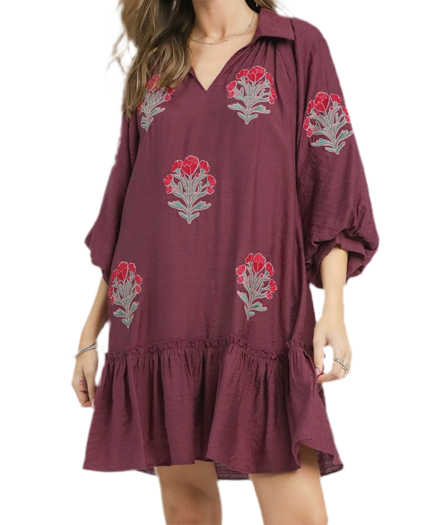 Embroidered Emmalee Dress (S-2X)(2 Colors)