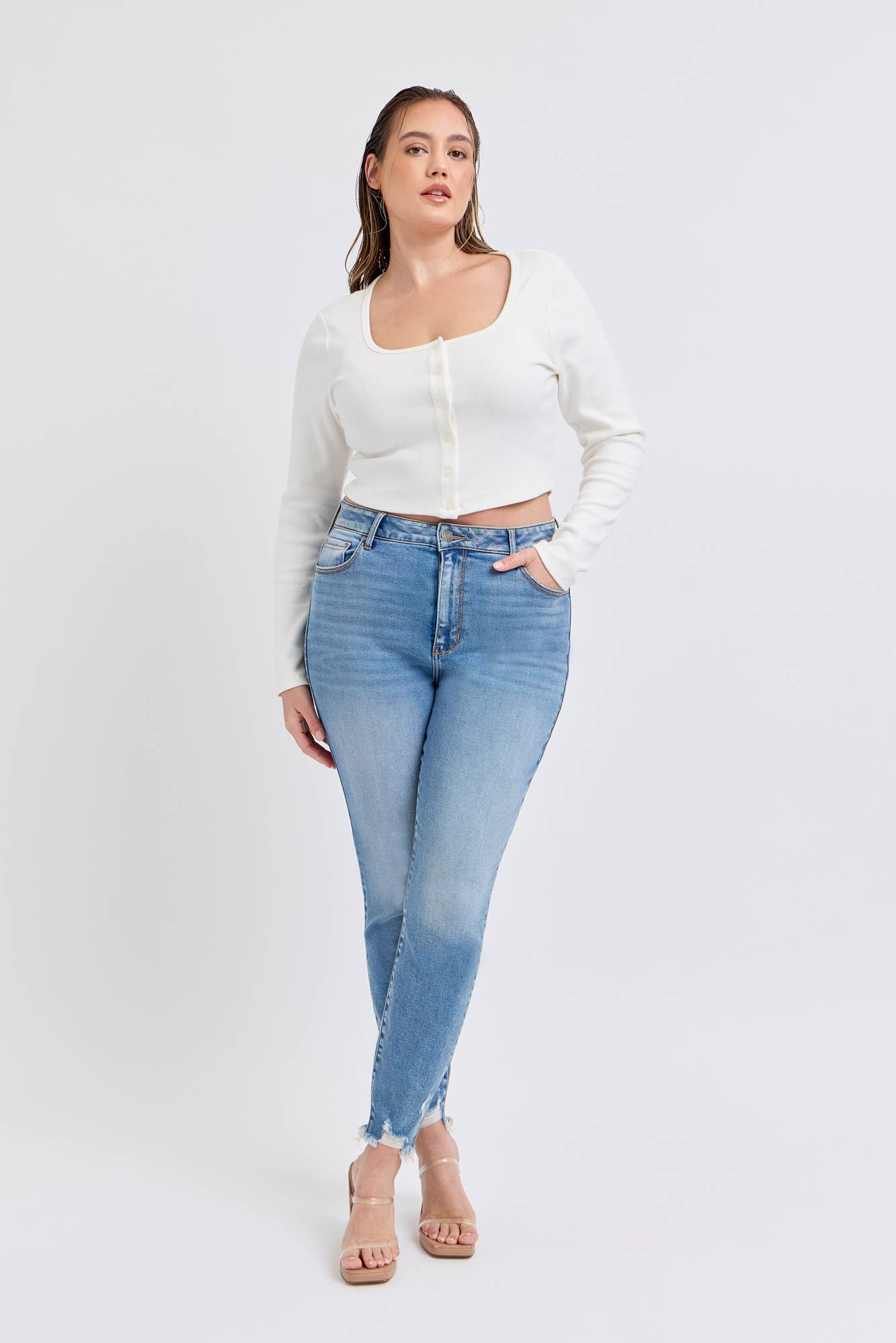 Cello Jeans- PLUS Ankle Skinny Jean with Frayed Hem Tinted (SIZES 14-22)