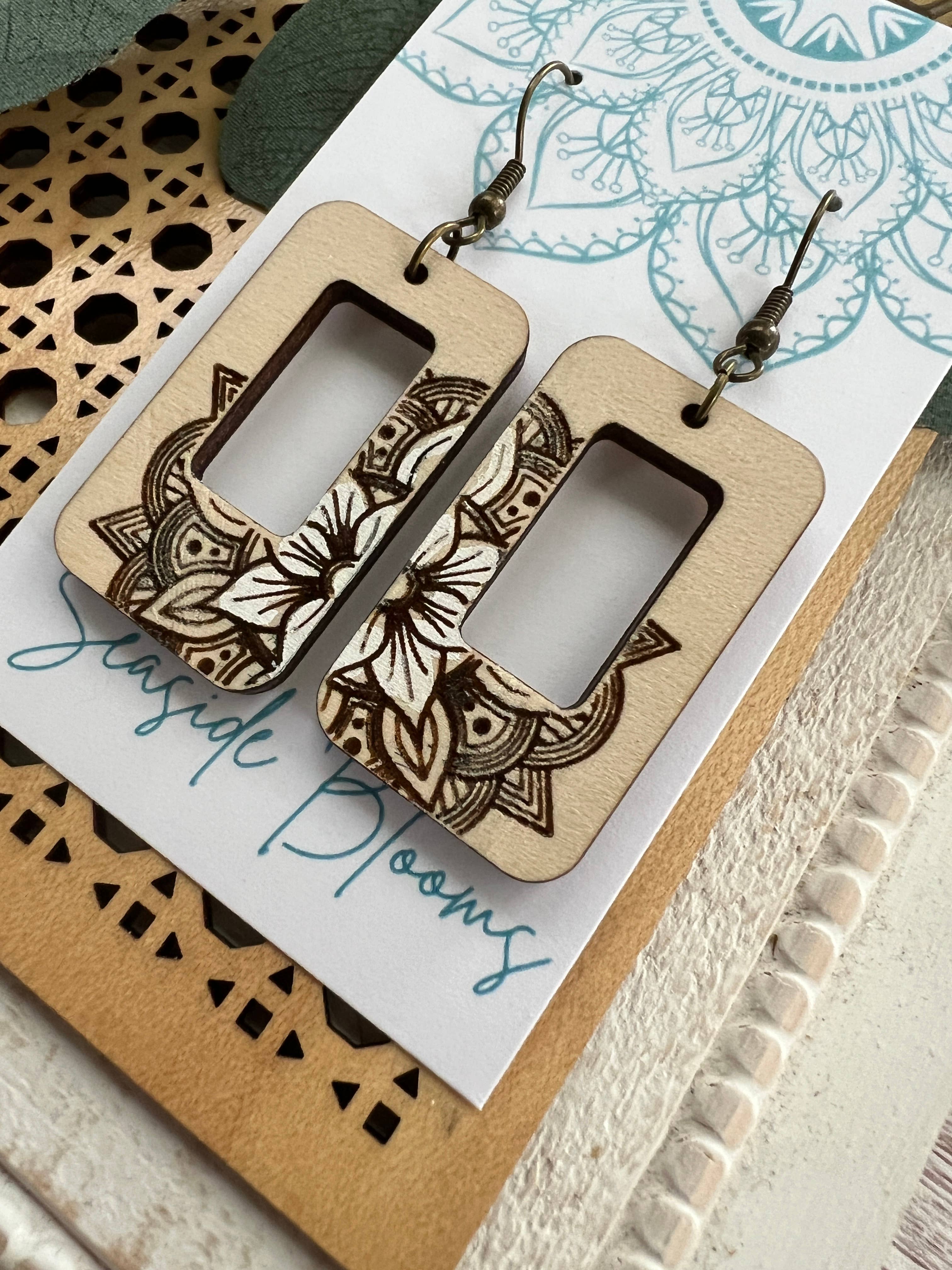 Boho Hand painted beautiful wood earrings