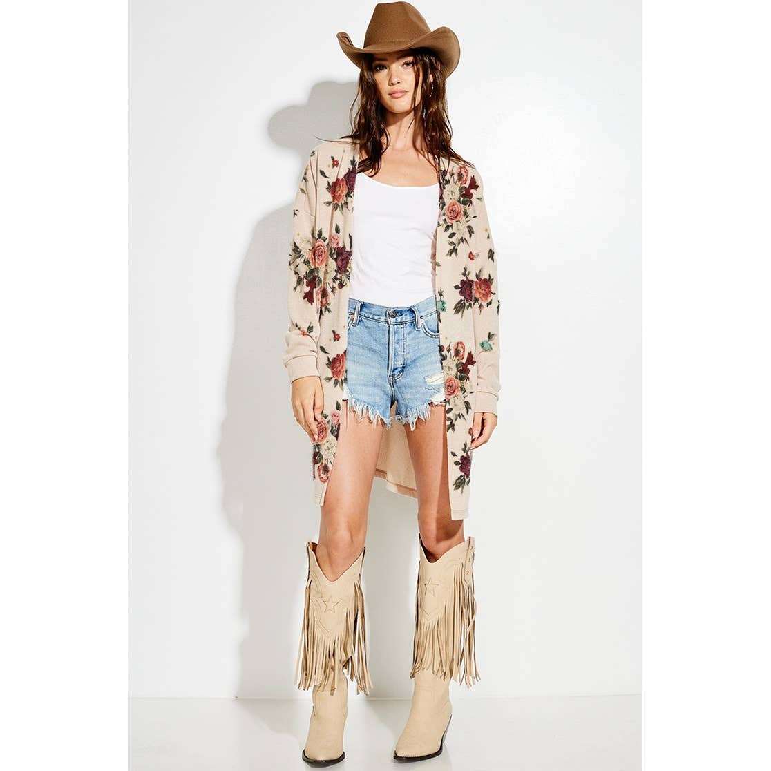 Floral print Knit casual style Cardigan (S-L)