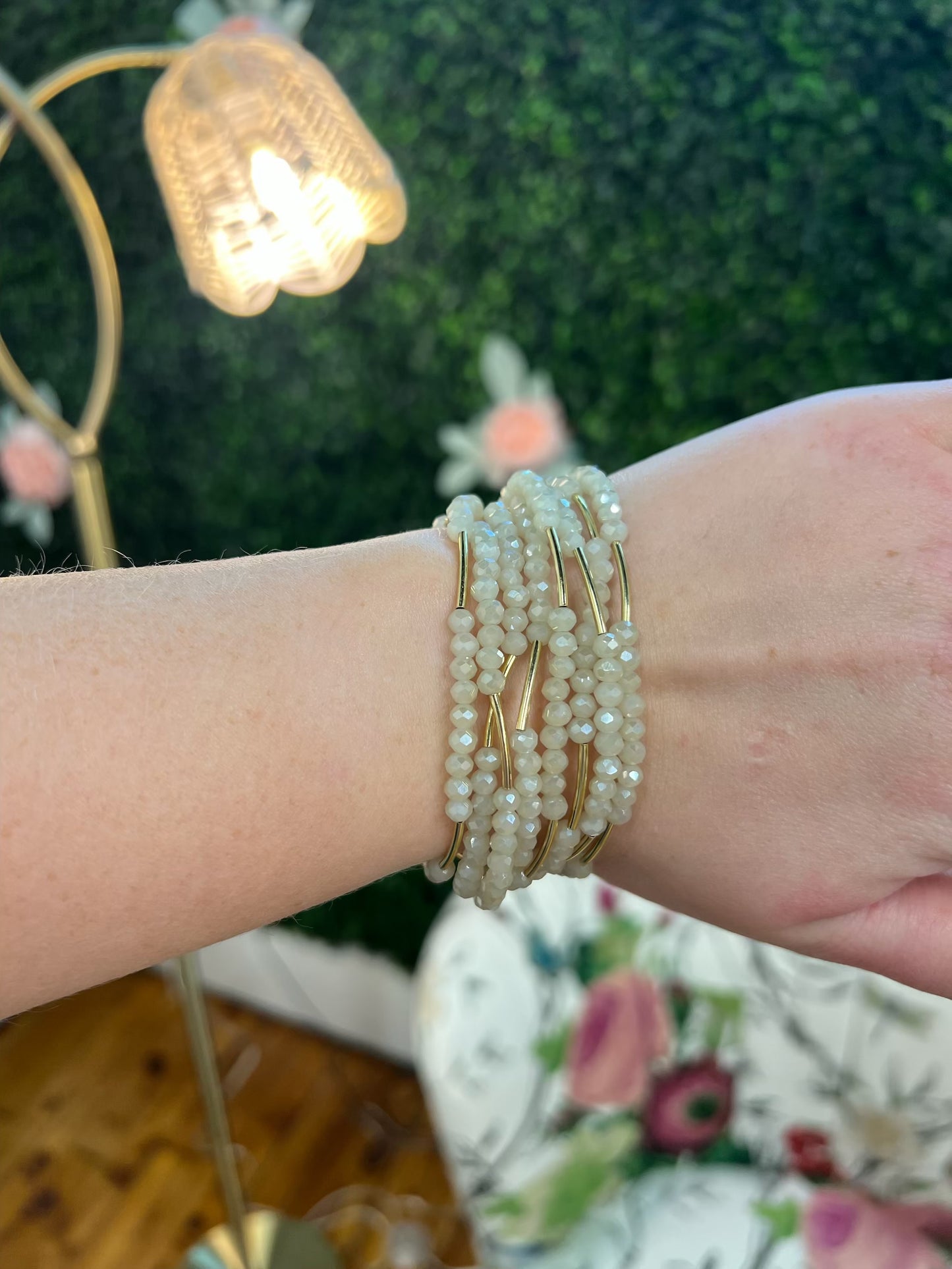 8 Layer Stackable Glass bead & Metal bracelet (3 colors)