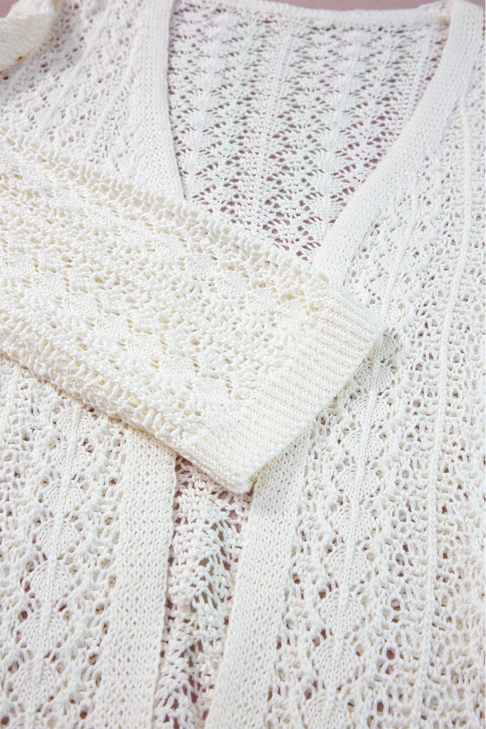 Chic Hollow Out Knit Cardigan with Drop Shoulders (S-XL)