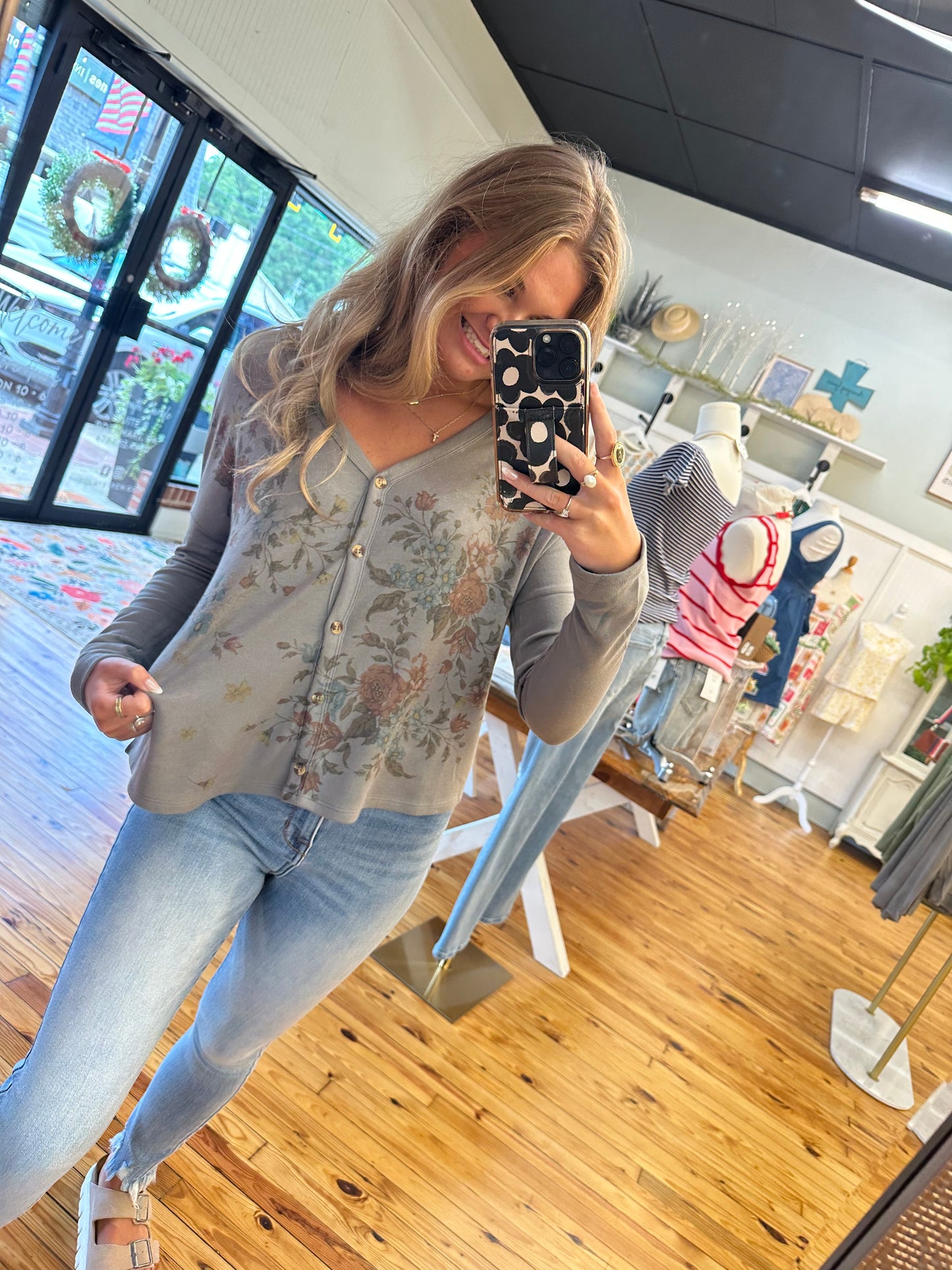 Floral print soft knit cardigan (S-L)