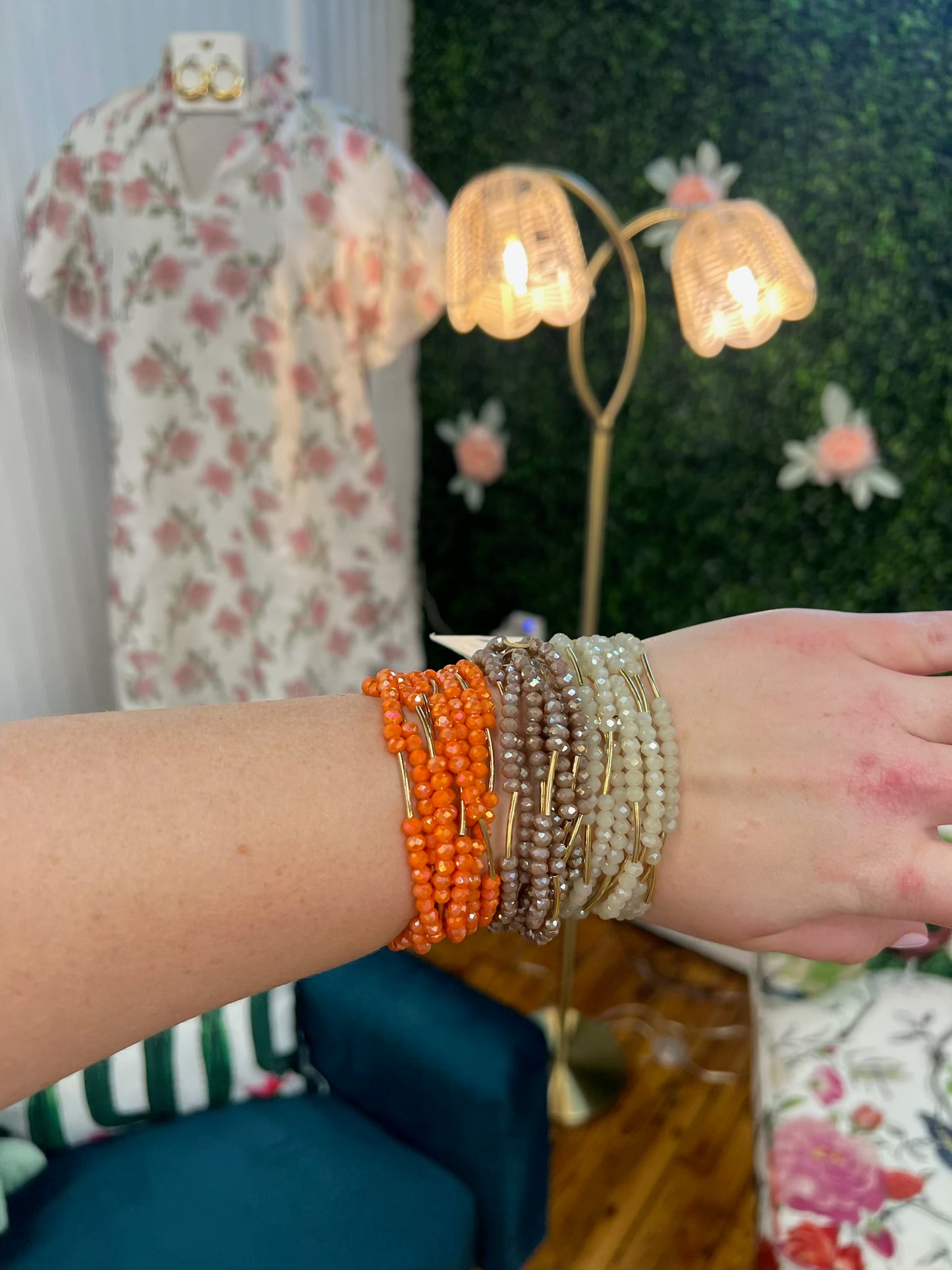 8 Layer Stackable Glass bead & Metal bracelet (3 colors)