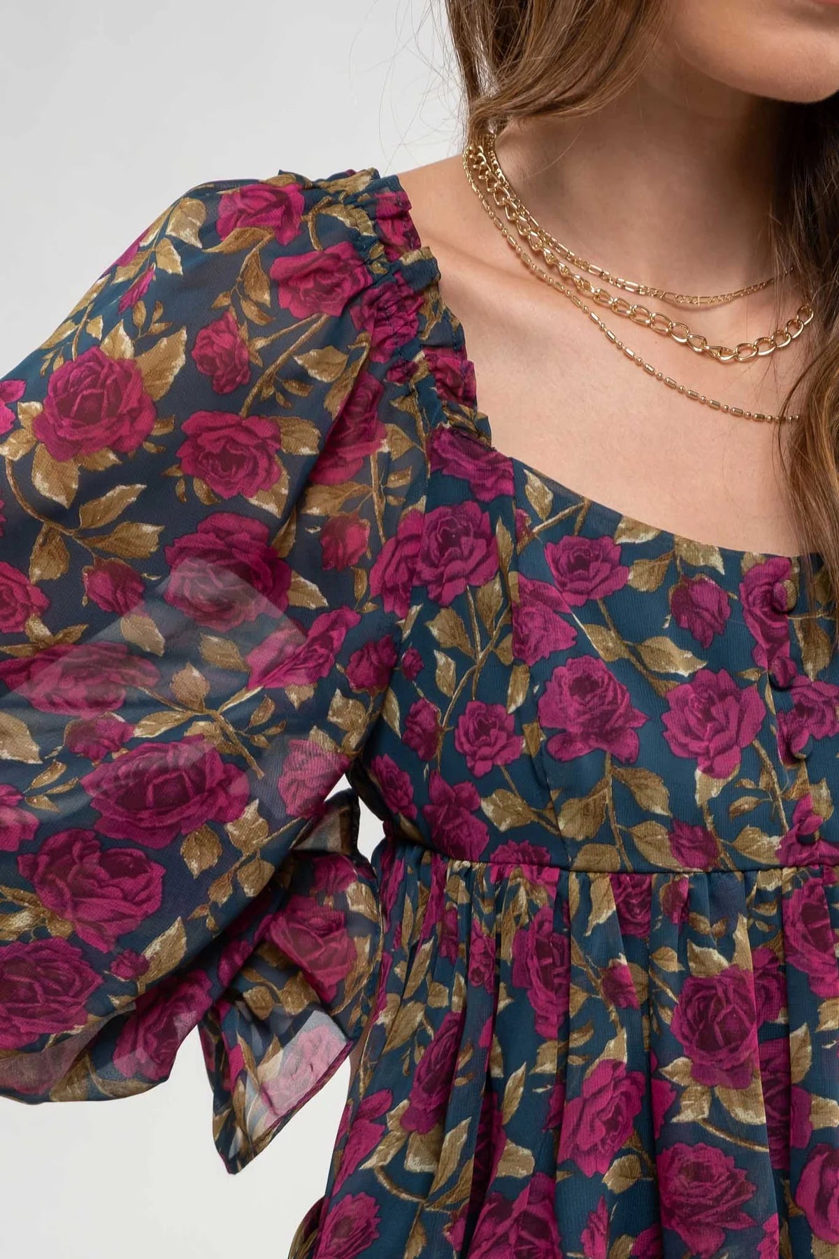 Floral Babydoll Blouse (S-L)