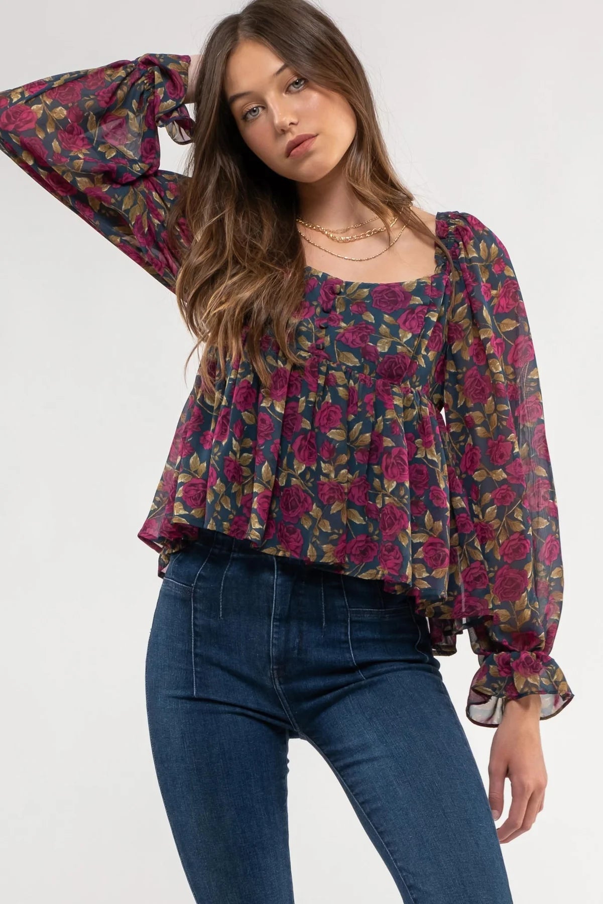 Floral Babydoll Blouse (S-L)