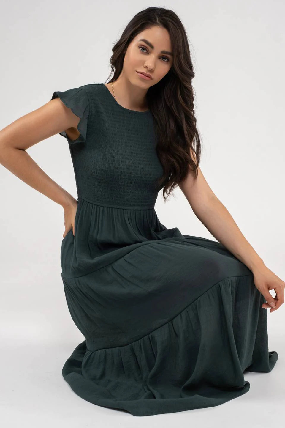 Smocked Tiered Midi Dress (S-3X)(3 Colors)