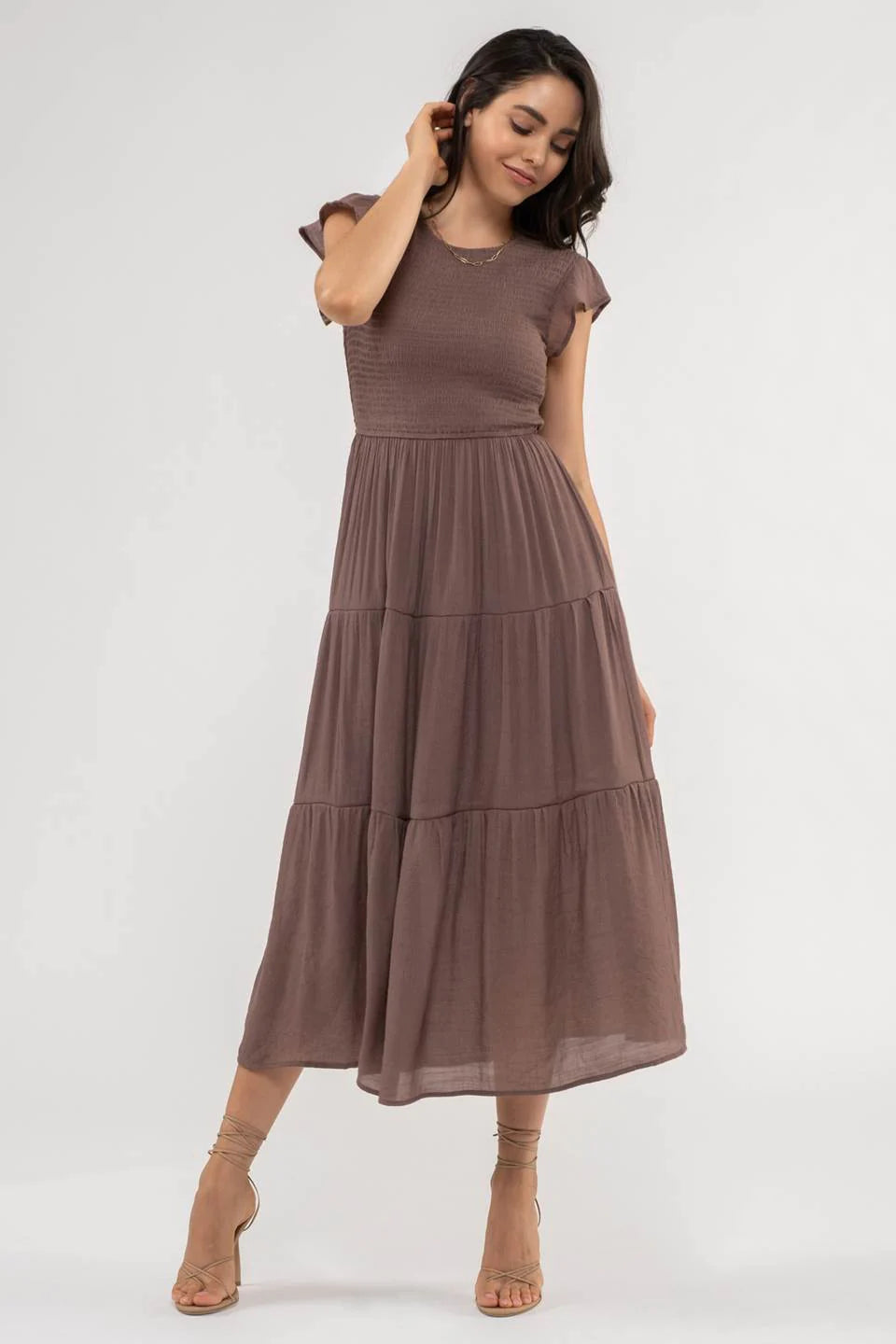 Smocked Tiered Midi Dress (S-3X)(3 Colors)