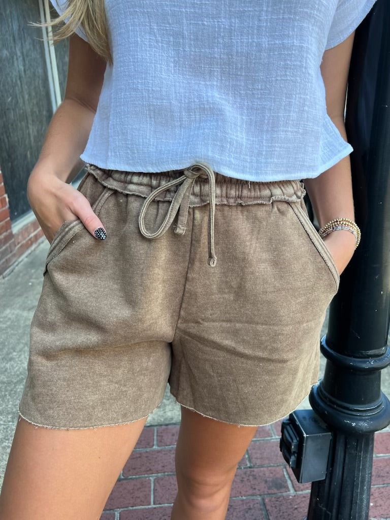 Acid Wash Drawstring Shorts  (S-L)(3 Colors)