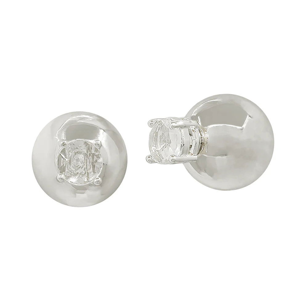 Silver with Crystal and Silver Ball Front/Back Stud Errings