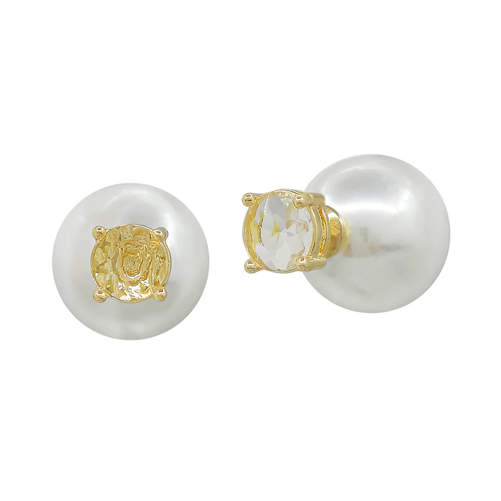 Gold Crystal and Pearl Front/Back Stud