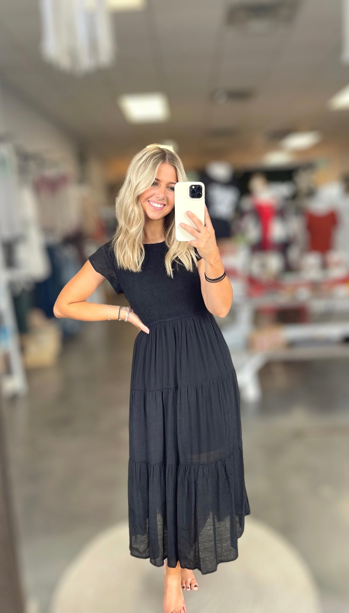 Smocked Tiered Midi Dress (S-3X)(3 Colors)