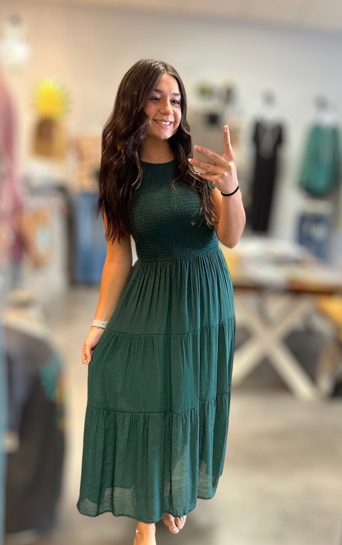 Smocked Tiered Midi Dress (S-3X)(3 Colors)