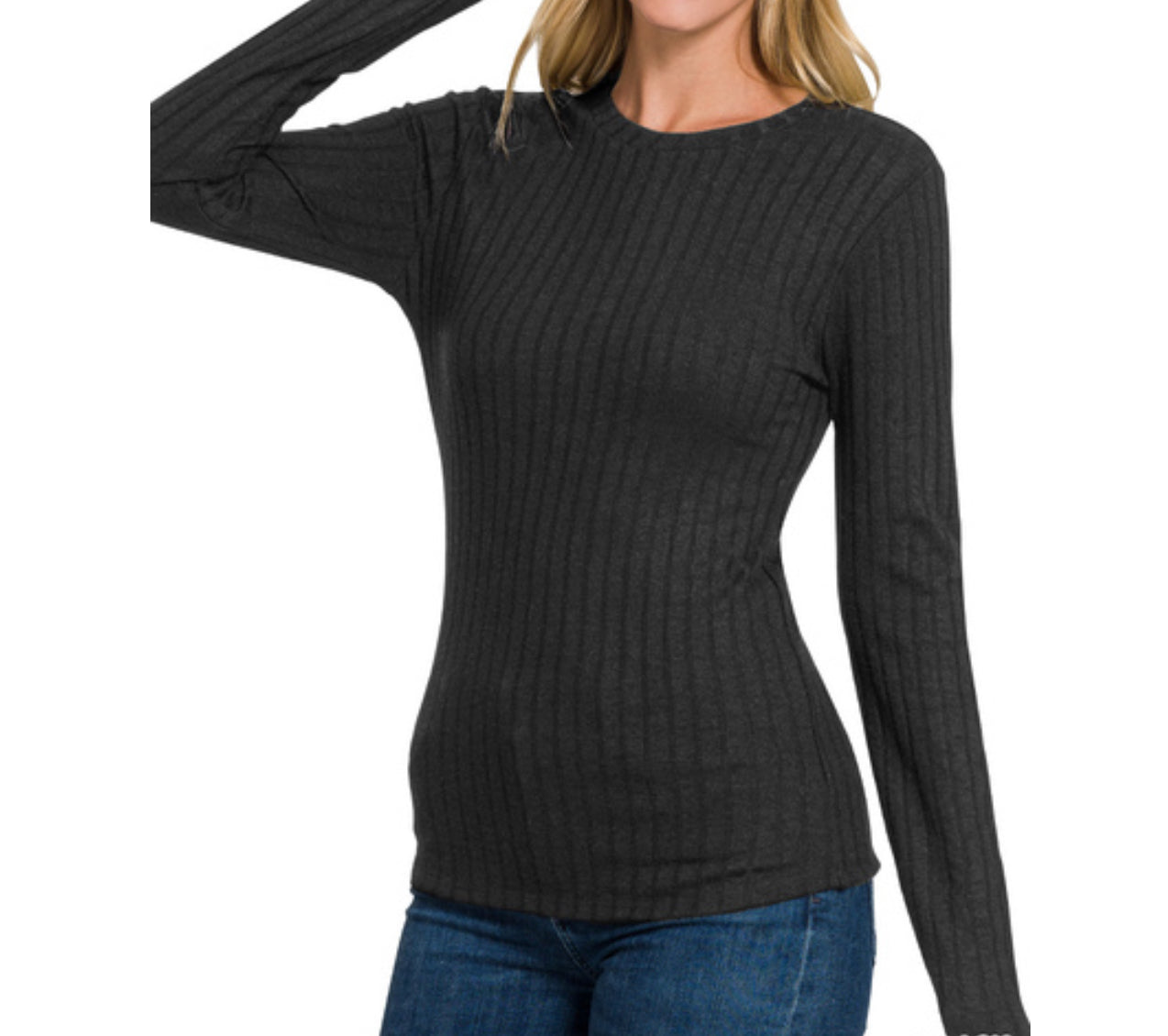 RIBBED LONG SLEEVE ROUND NECK TOP