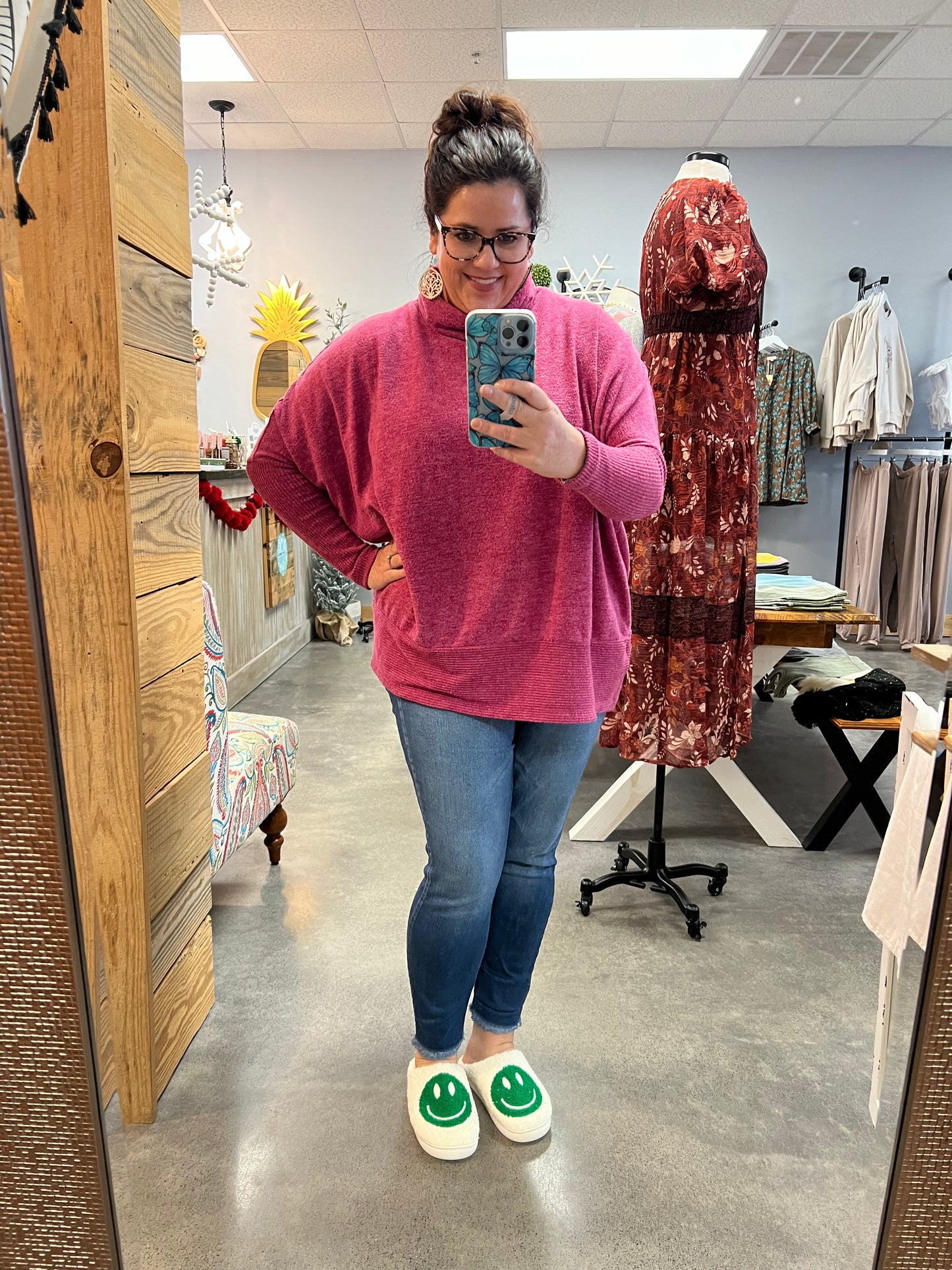 Smiley Face Slippers (Kelly Green)